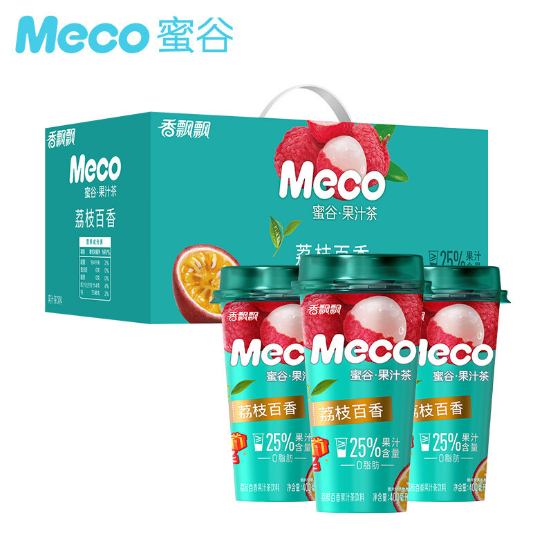 香飘飘Meco荔枝百香果汁茶饮料  400ml/杯