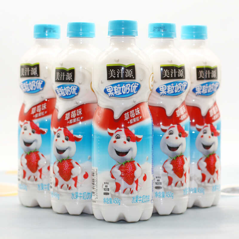 美汁源果粒奶优草莓味水果牛奶饮料450g/瓶