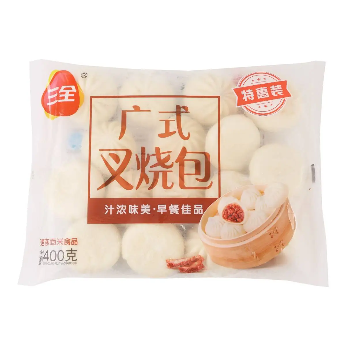 三全发面广式叉烧包400g 1/袋