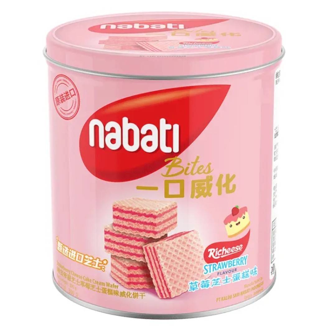 纳宝帝nabati奶酪芝士威化饼干草莓味300g/罐